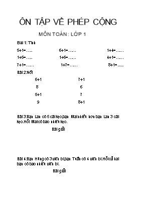 Ôn tâp vê phep công môn Toan lơp 1